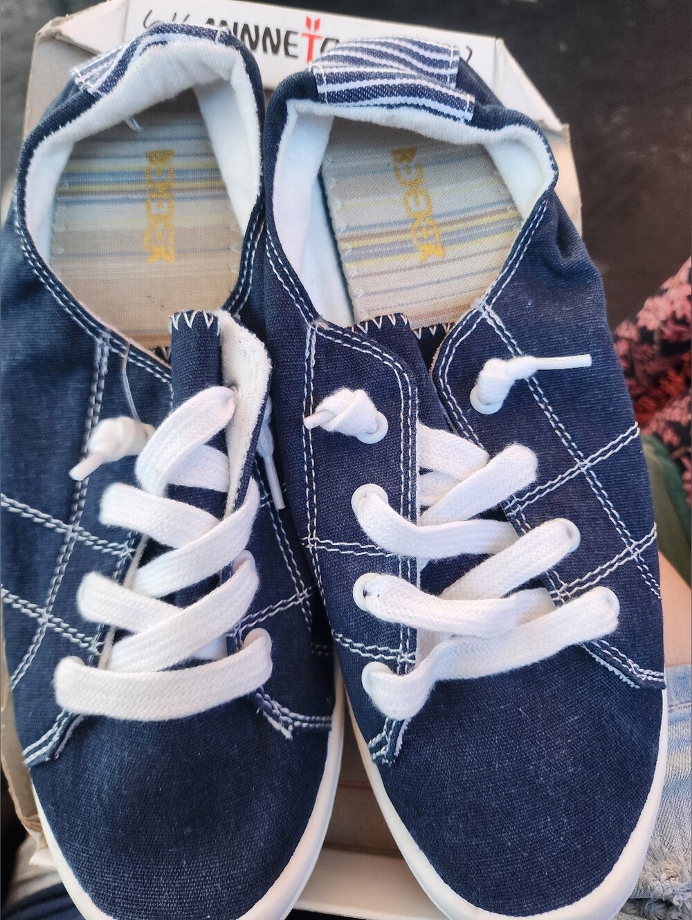 Adult Ladies Navy Canvas Lace-Up Sneakers